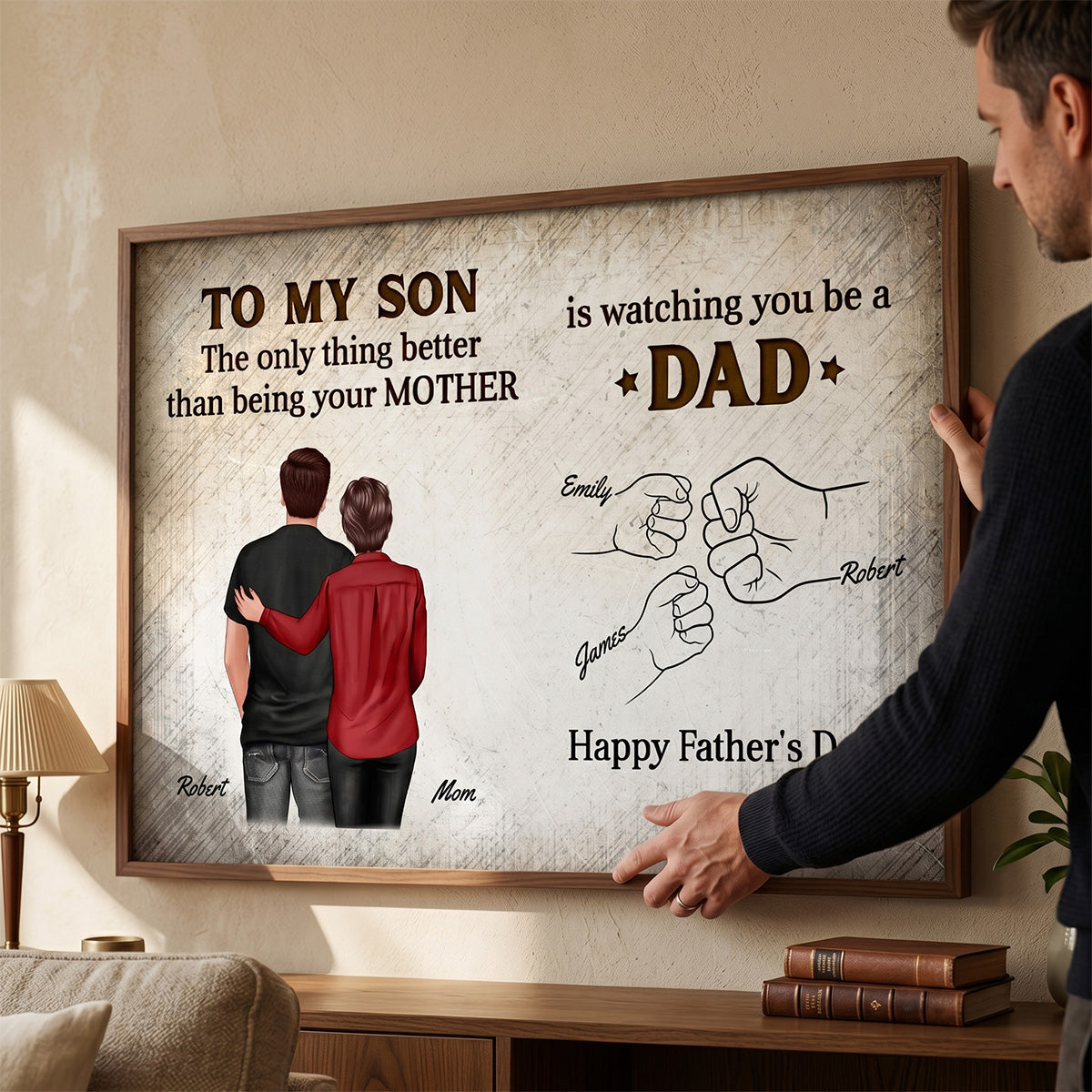 Retro Vintage From Mom Dad To Son Watching You Be A Dad Fist Bump - Personalized Poster - Father's Day Gift For Son