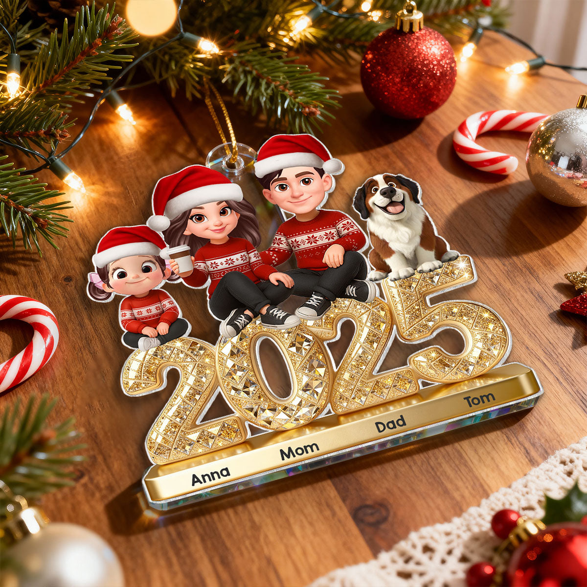3D Effect Luxury Gold Texture Family Together Christmas - Personalized Acrylic Ornament