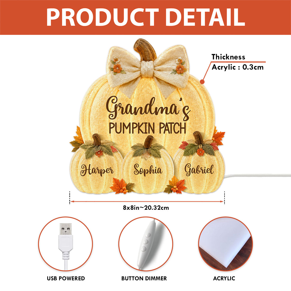 Grandma & Grandpa's Pumpkin Patch Glowing 2D Flat Printed - Personalized Light Box - Fall Season Decor For Grandparents