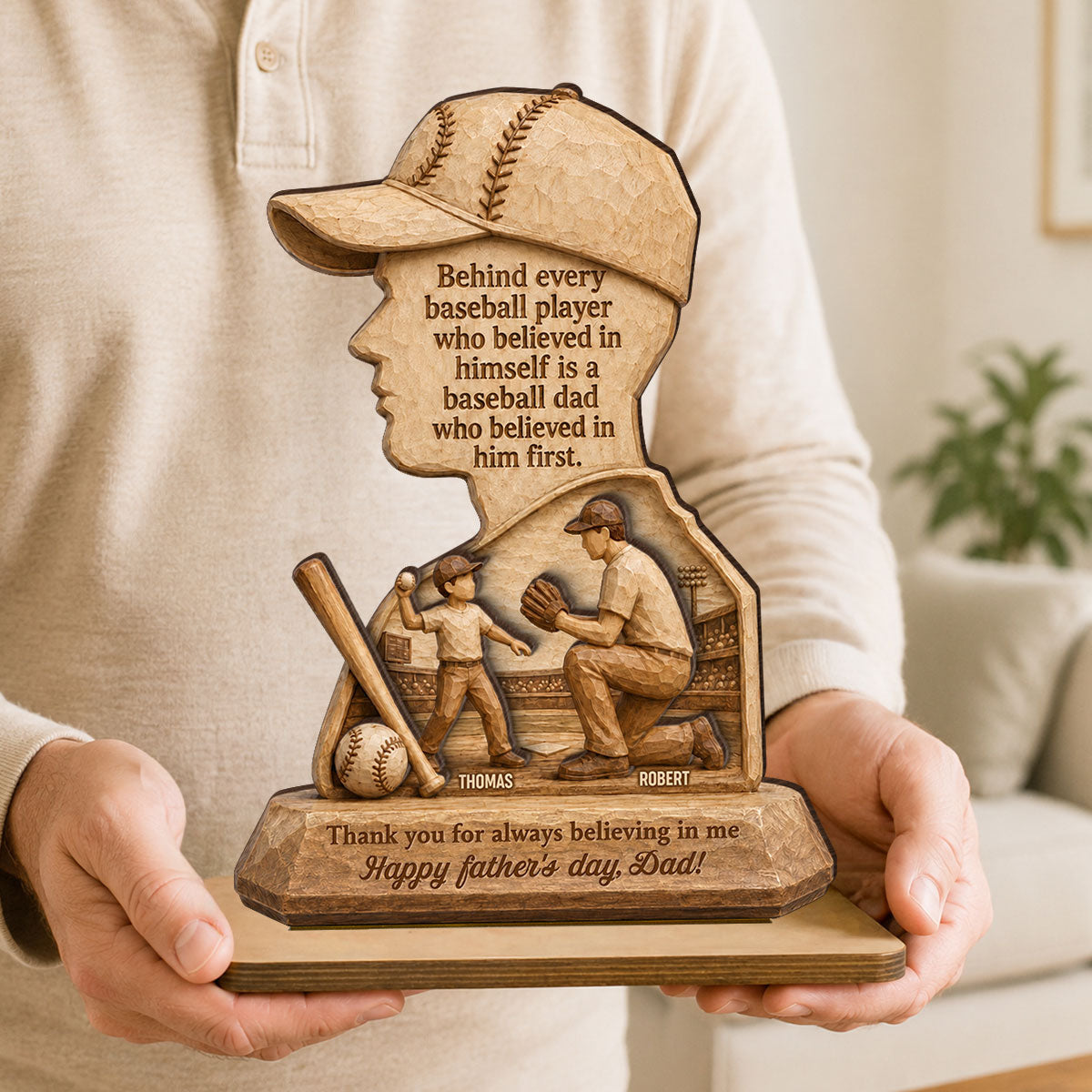 Behind Every Baseball Player is a Baseball Dad - Personalized 2-Layered Wooden Plaque - Father's Day Gift for Dad, Husband