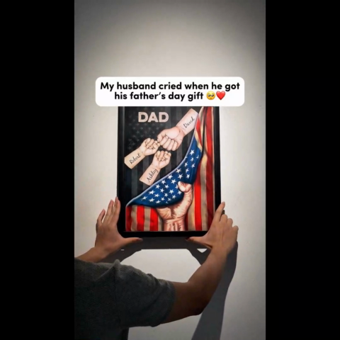Daddy's Team Fist Bump Hand Pulling American Flag Personalized Poster, Father's Day Gift for Dad, for Grandpa, for Husband