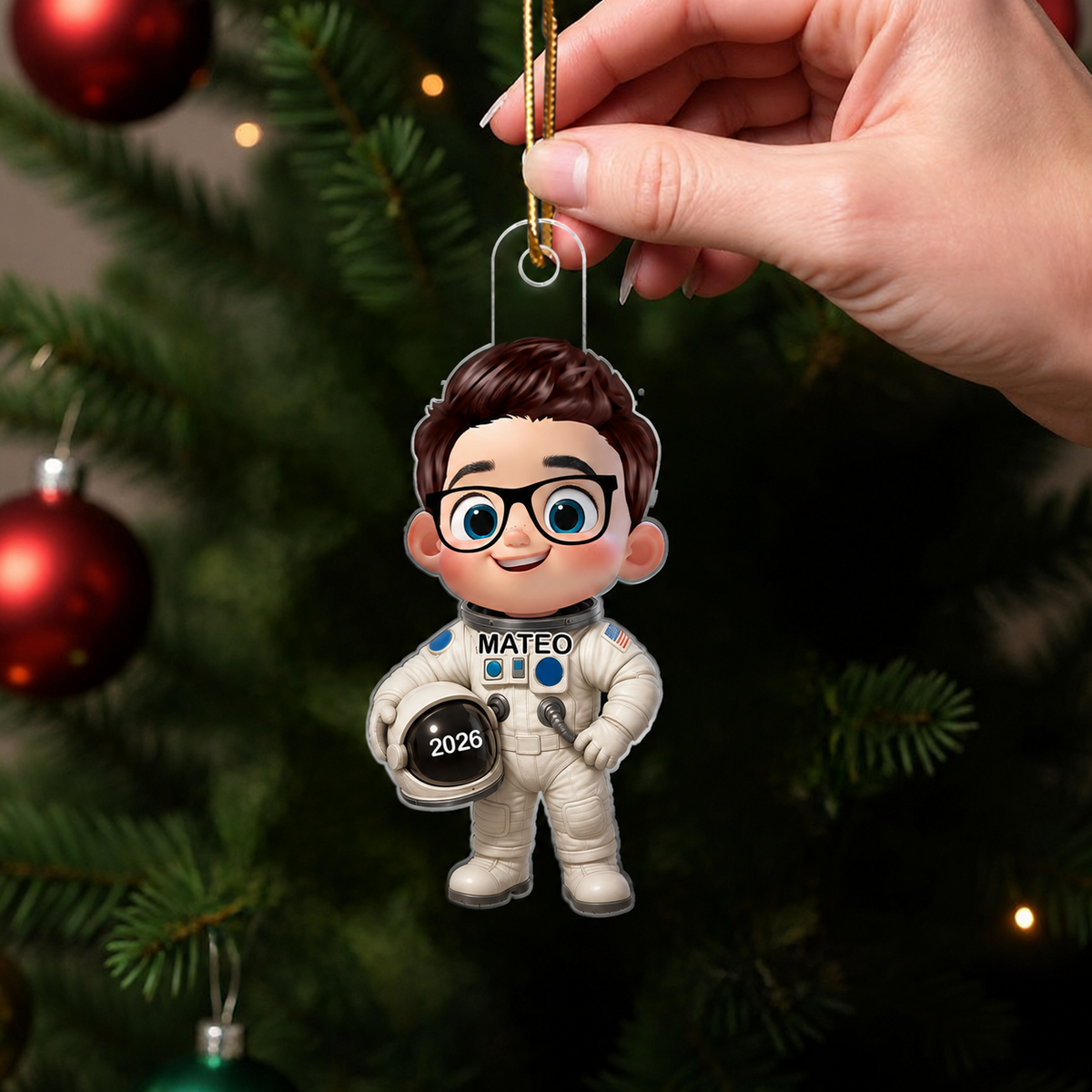 3D Effect Little Kid Boy Dream Job Police Christmas Personalized Acrylic Ornament