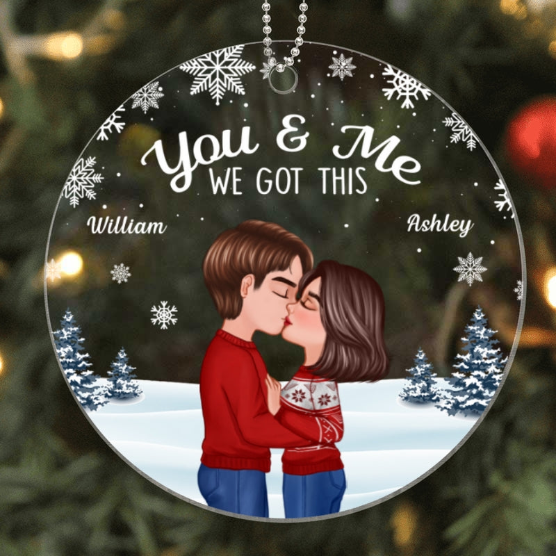 Christmas Doll Couple Kissing Under Snow Personalized Acrylic Ornament