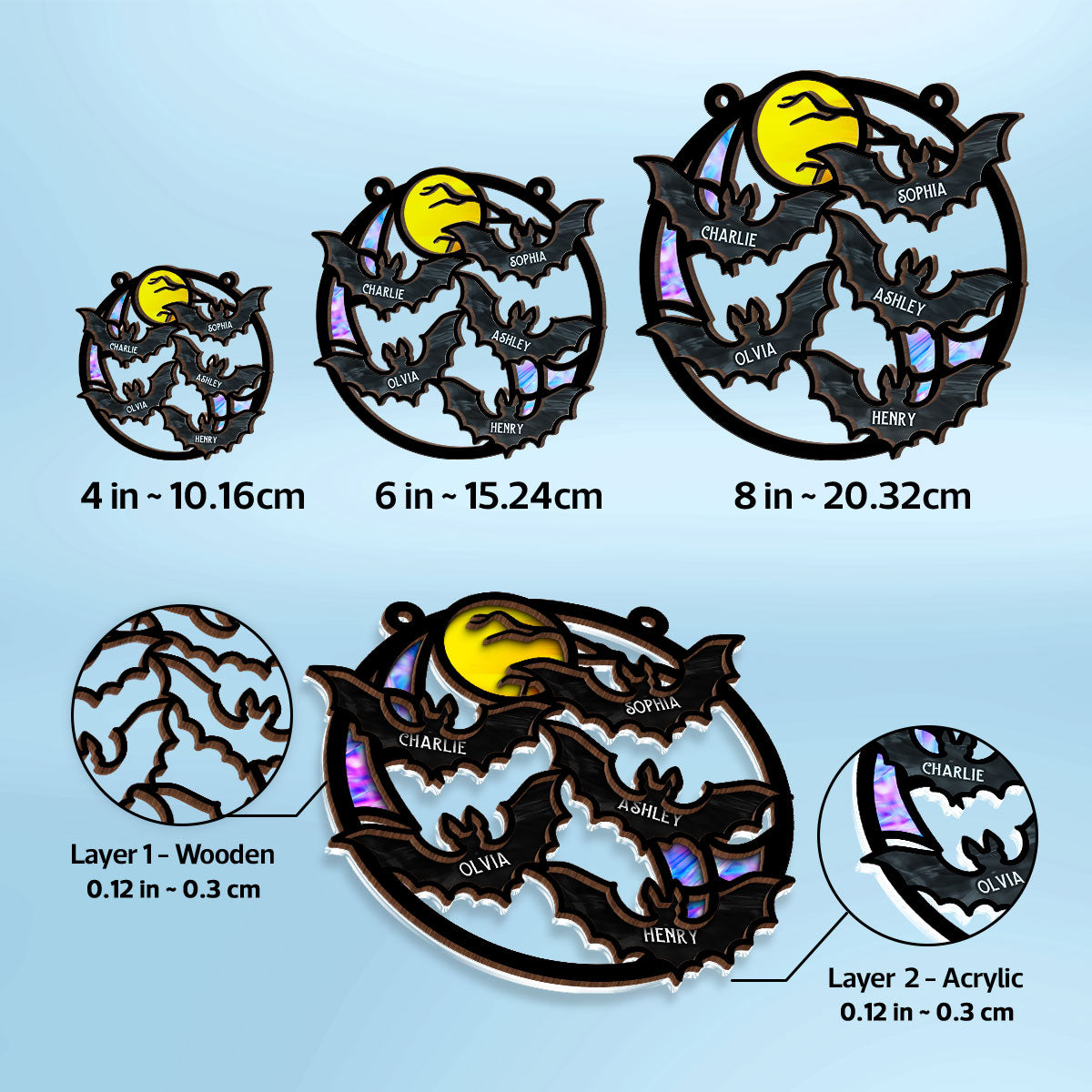 Family Bats Personalized Suncatcher, Halloween Decoration