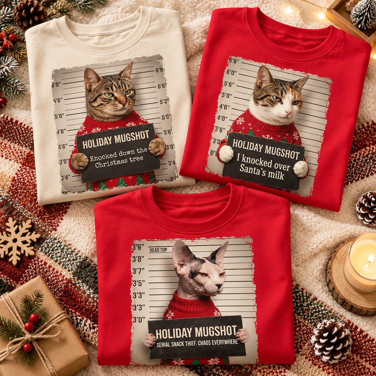 Funny Pet Holiday Mugshot Upload Pet Photo - Personalized Shirt - Iconic Christmas Gift For Pet Lovers
