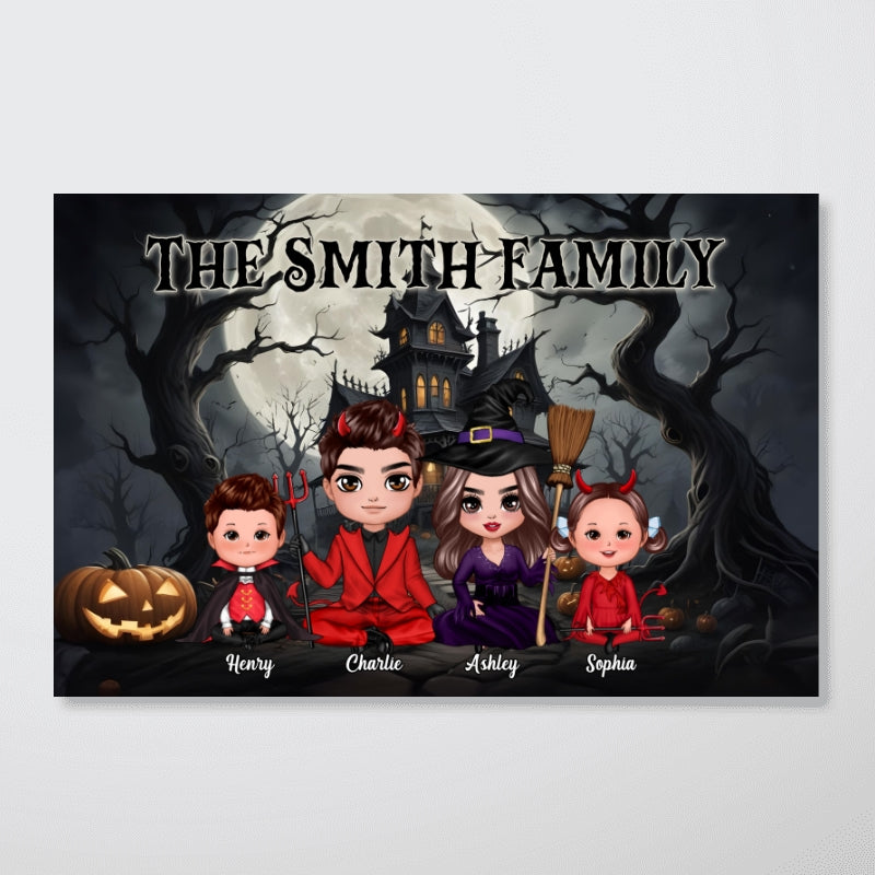 Halloween Family Sitting Vintage Background Personalized Poster - The Perfect Halloween Family Gift