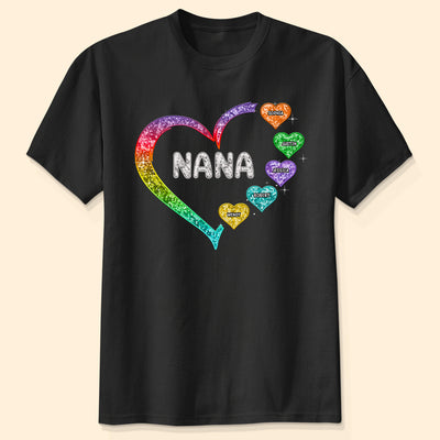 Grandma Mom Heart Faux Sequin Embroidery Personalized Shirt
