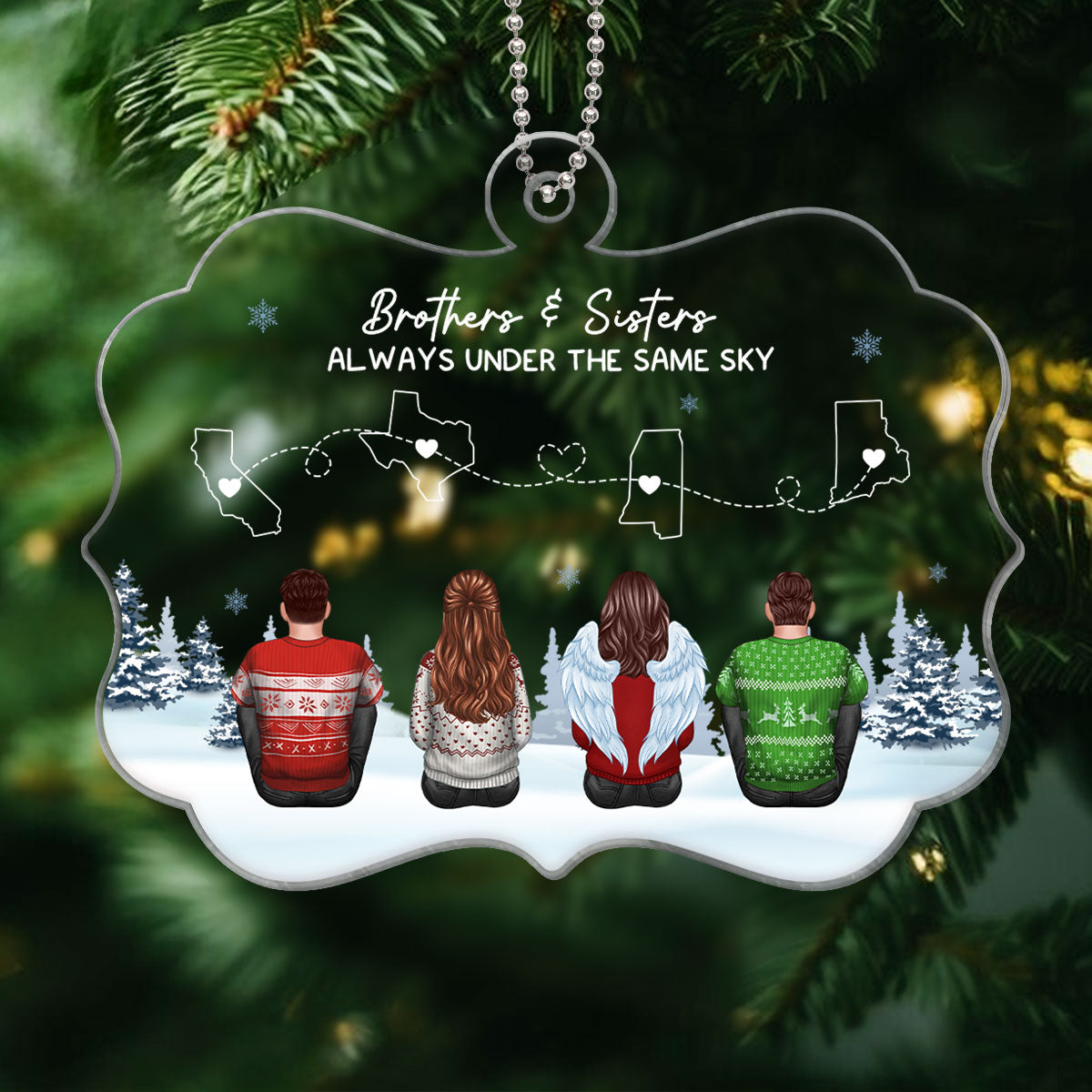 Brothers & Sisters Always Under The Same Sky, Long Distance Siblings Personalized Acrylic Ornament, Togetherness Christmas Gift