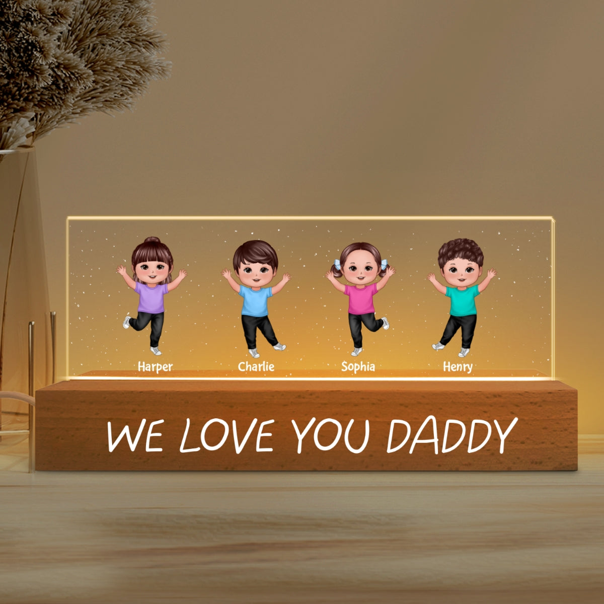 We Love You Daddy Happy Kids Personalized Acrylic LED Night Light, Father's Day Gift For Dad, Husband