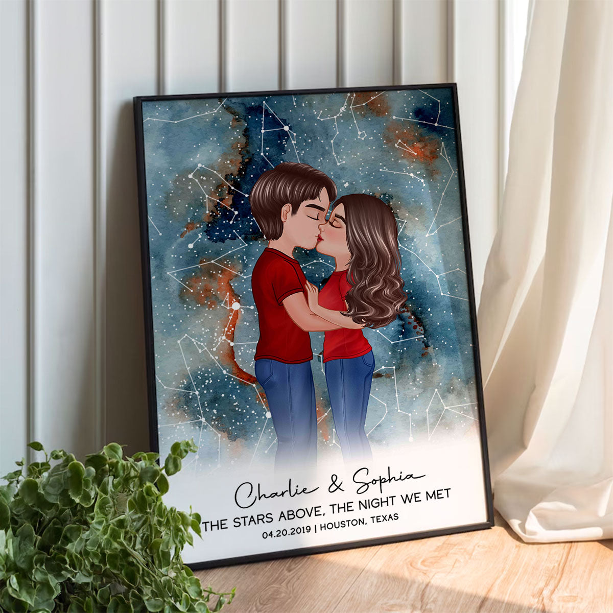 Couple Kissing The Night We Met Custom Star Map Personalized Poster, Heartfelt Anniversary Gift, Wedding Gift, Gift For Couple, For Her, For Him