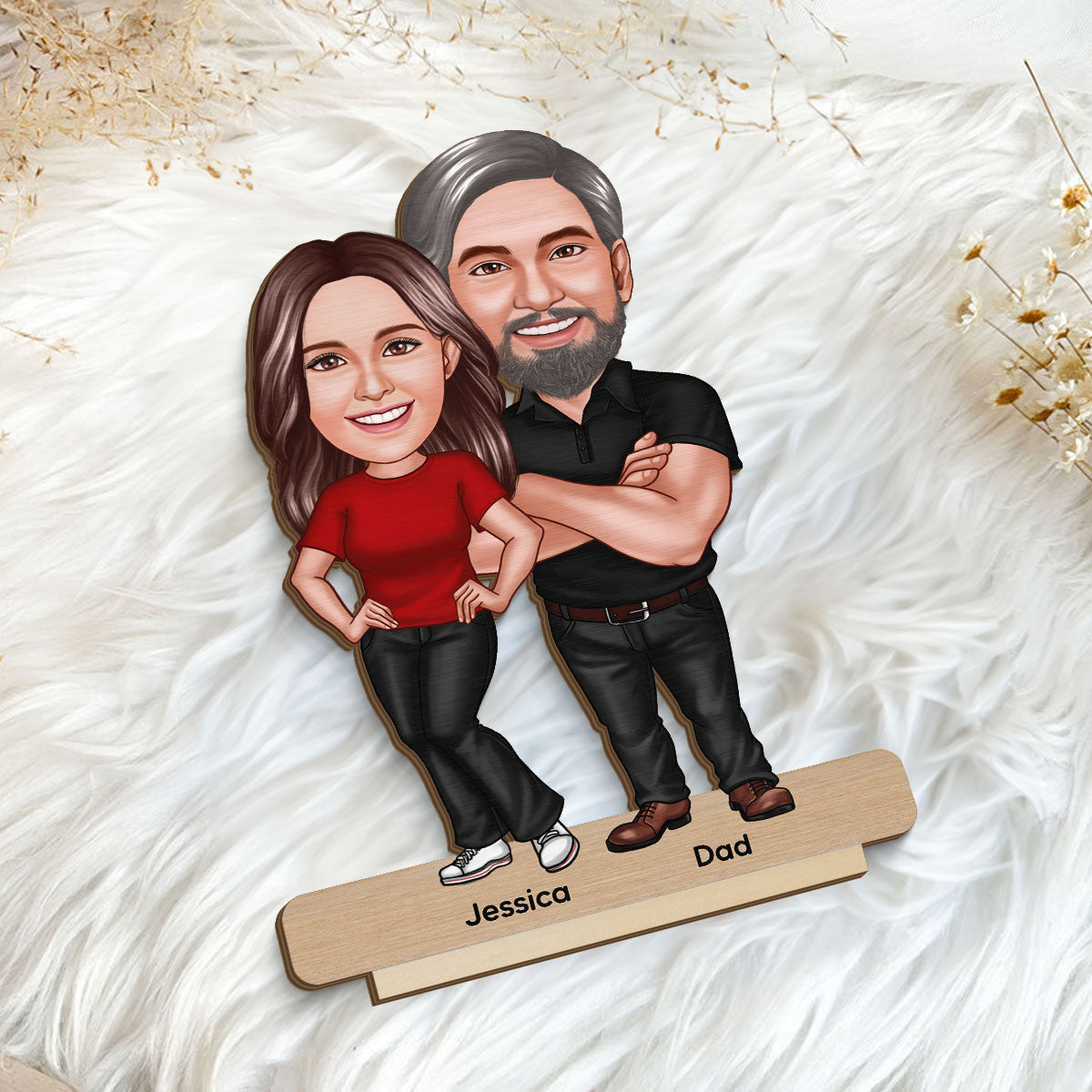 Dad Grandpa Kids Caricature Personalized Standing Wooden Plaque
