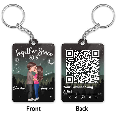 Doll Couple Kissing In Galaxy Night Favorite Song Scannable QR Code Personalized Acrylic Keychain