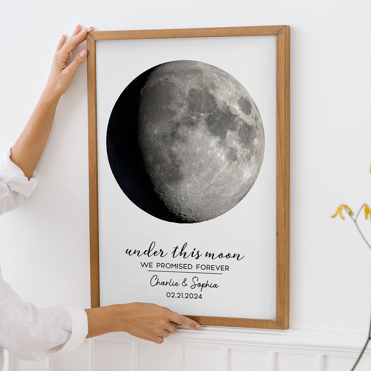Under This Moon We Promise Forever Couple Custom Moon Phases Anniversary Date Personalized Poster, Anniversary Gift, Wedding Gift For Couple, For Him, For Her, Boyfriend, Girlfriend, Husband, Wife