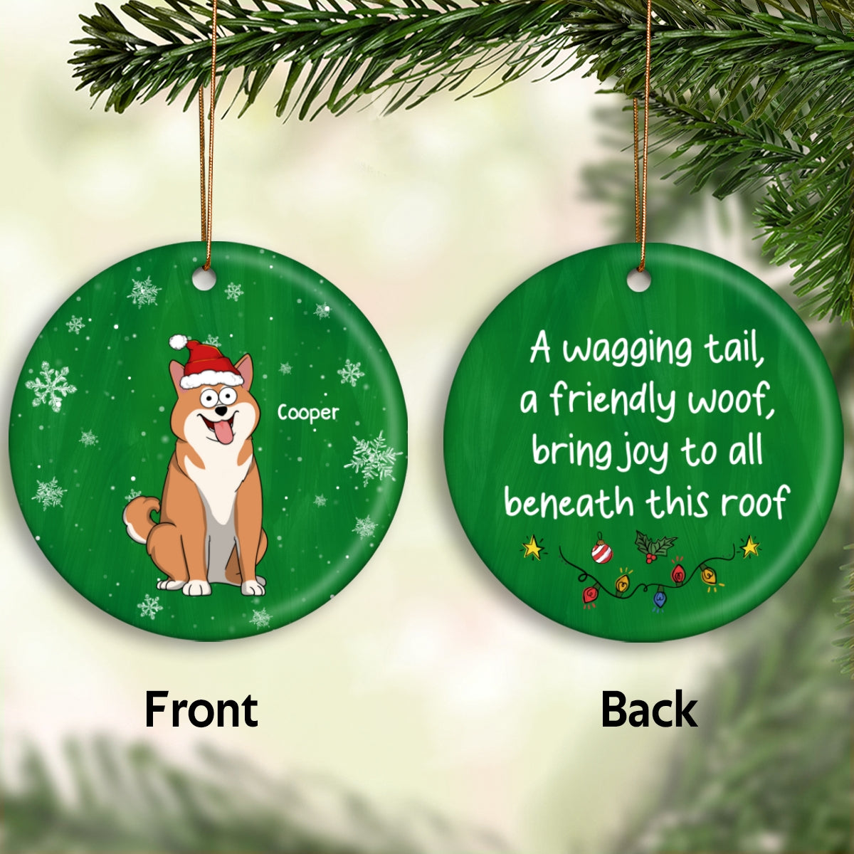 A Wagging Tail A Friendly Woof Funny Dogs Cartoon Personalized 2-Sided Ceramic Ornament