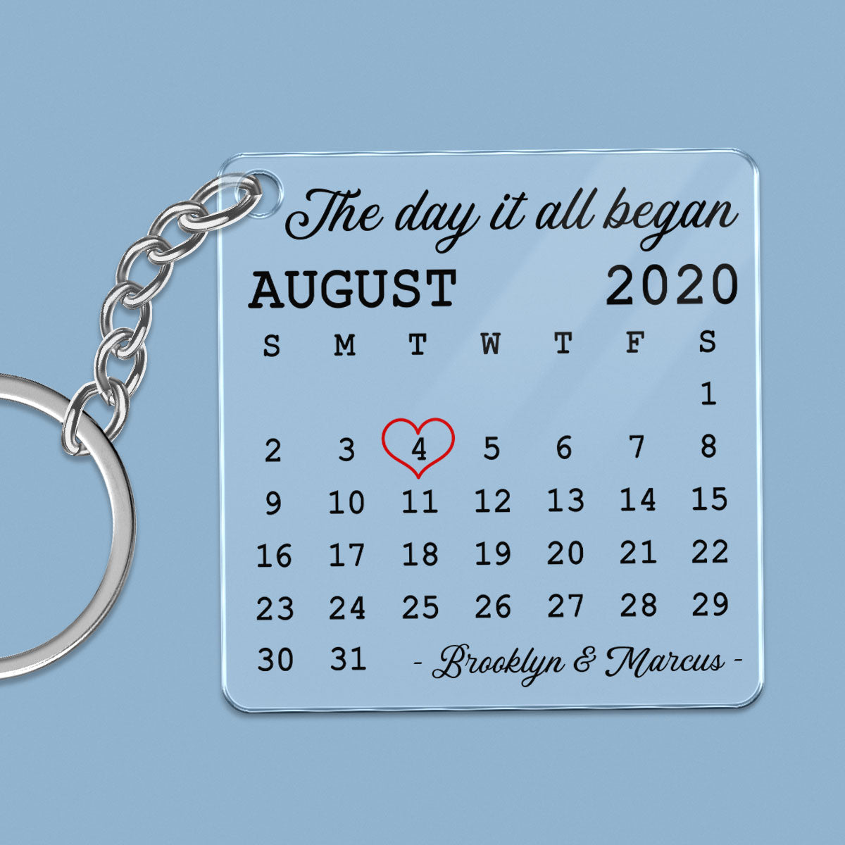 Simple Anniversary Date Calendar Personalized Acrylic Keychain