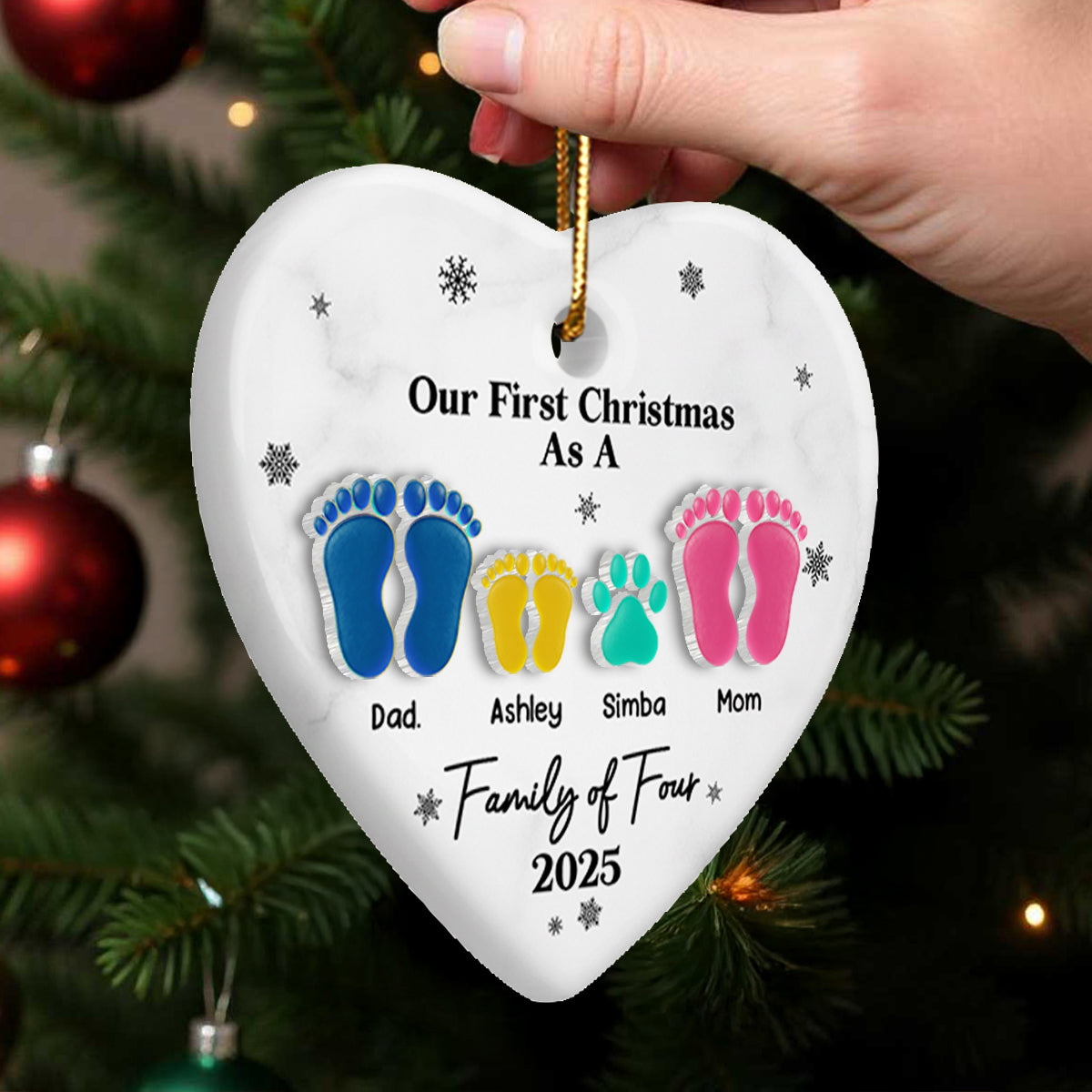 First Christmas As A Family Footprints - Personalized Ceramic Ornament With Acrylic - Christmas Gift For Baby, New Born, Family