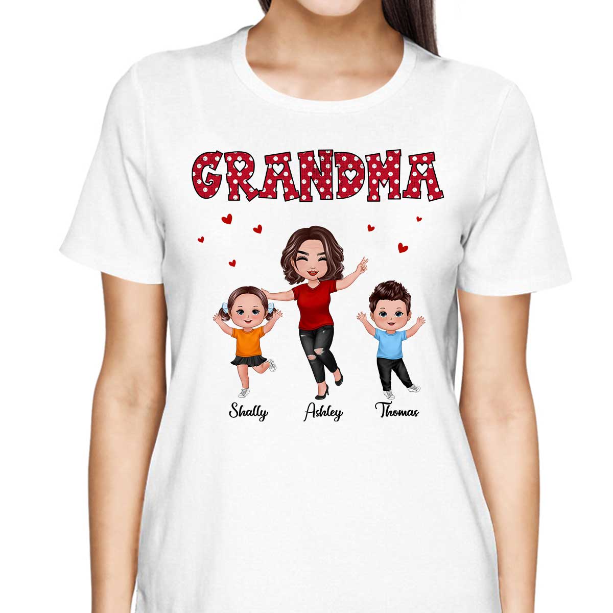 Polka Dot Pattern Happy Grandma And Grandkids Personalized Shirt