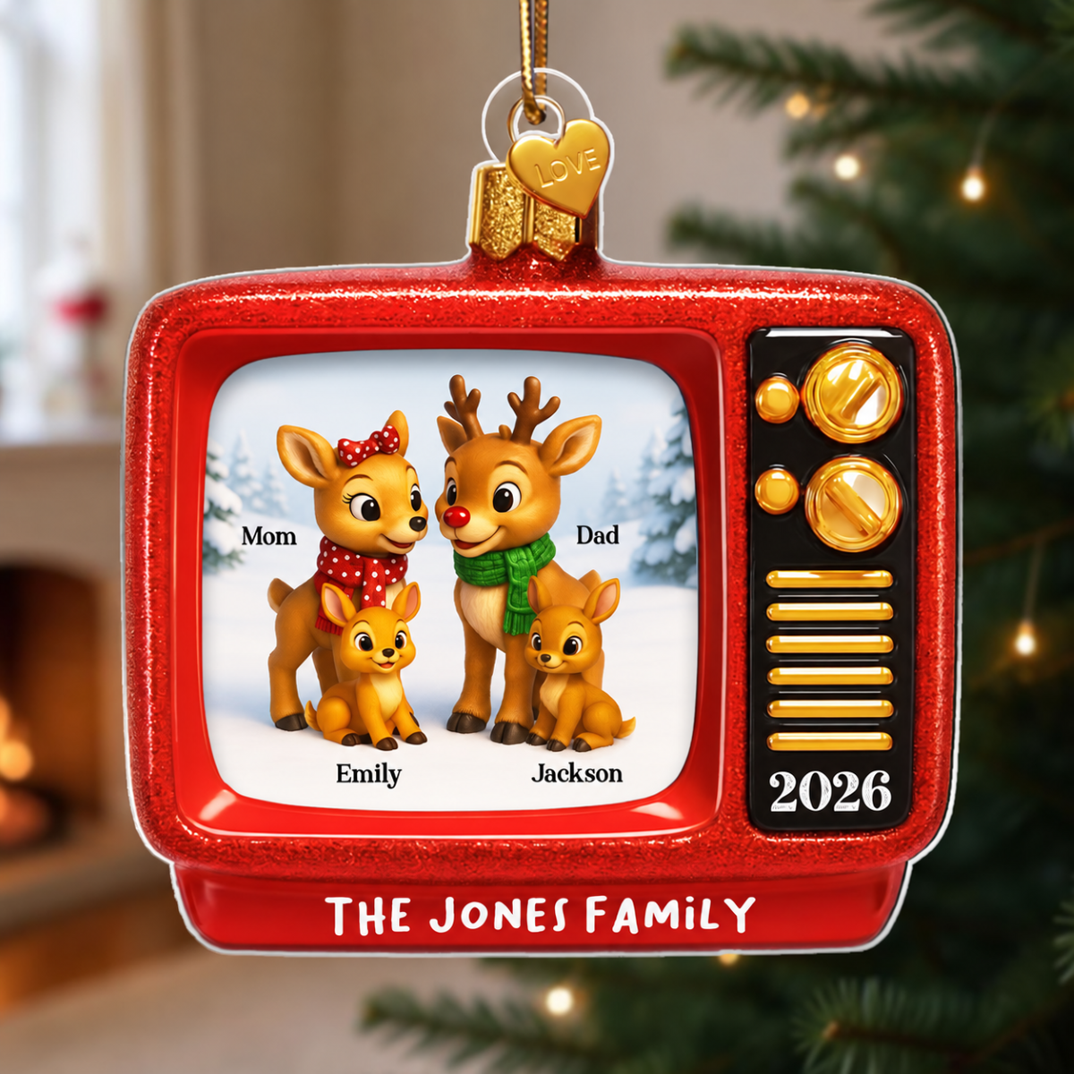 Christmas Classic Reindeer on TV Personalized Acrylic Ornament