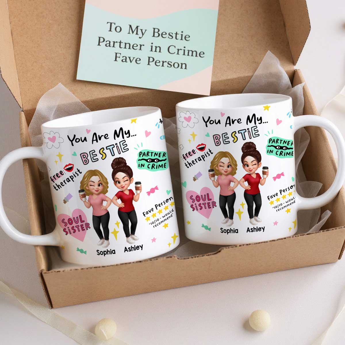 You Are My Bestie Partner in Crime Fave Person Colorful Pretty Best Friends Personalized Mug