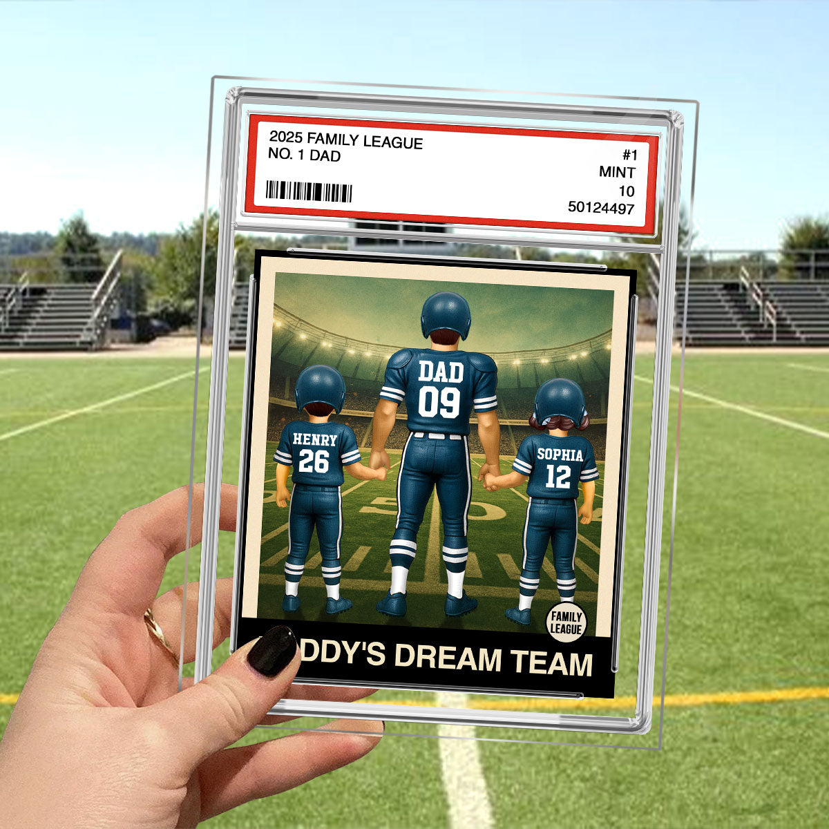 Football No. 1 Dad Man & Kids Trading Card Style Personalized Acrylic Plaque
