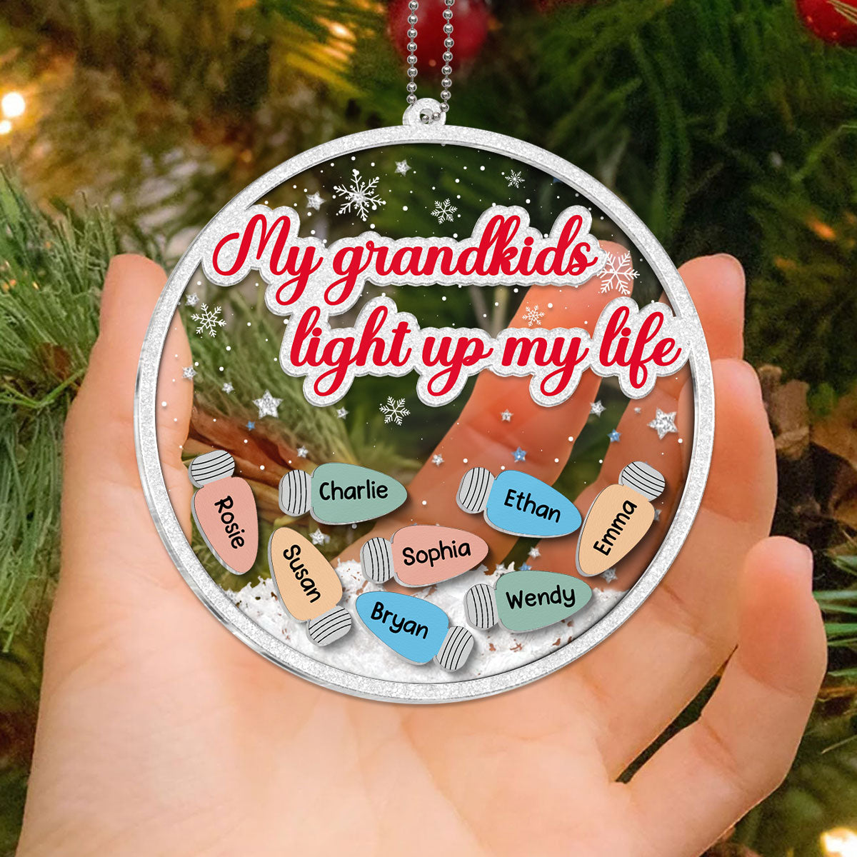 My Grandkids Light Up My Life Personalized Shaker Ornament, Christmas Gift For Grandkids