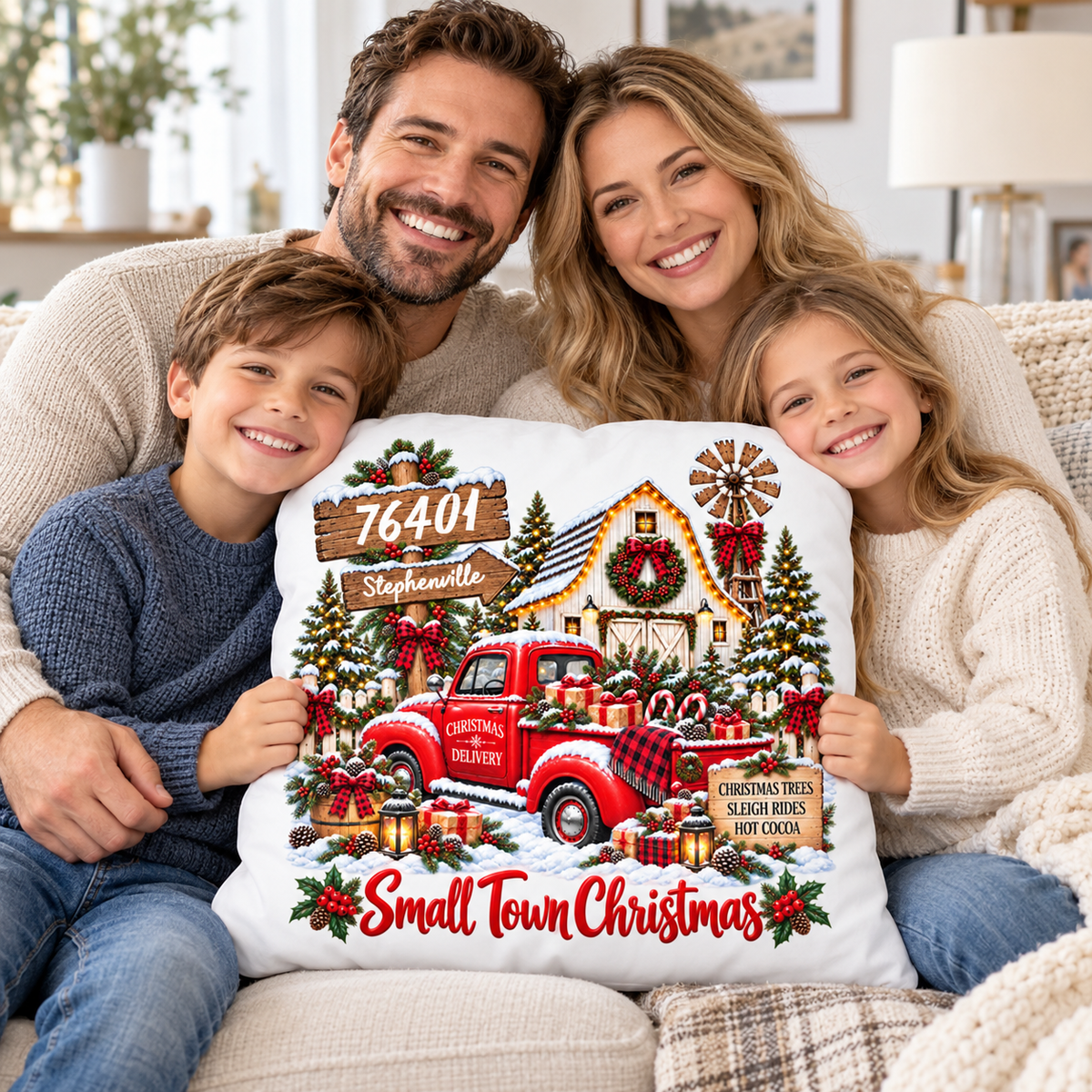 Custom Zip Code Small Town Christmas - Personalized Pillow - Trendy Christmas Holiday Tee, Town Pride