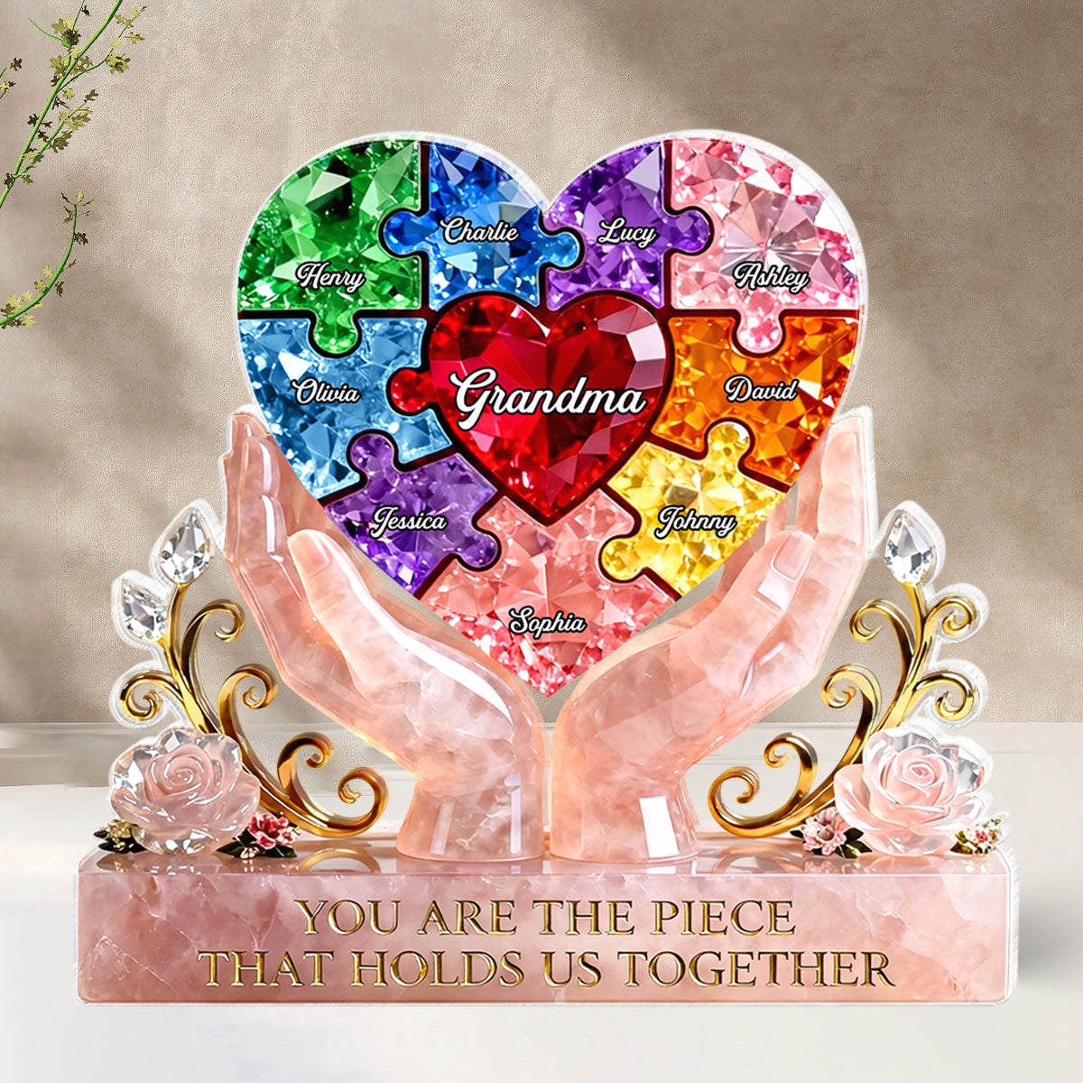 Precious Puzzle Heart Grandma - Personalized Acrylic Block Plaque - Heartfelt Gift For Grandma
