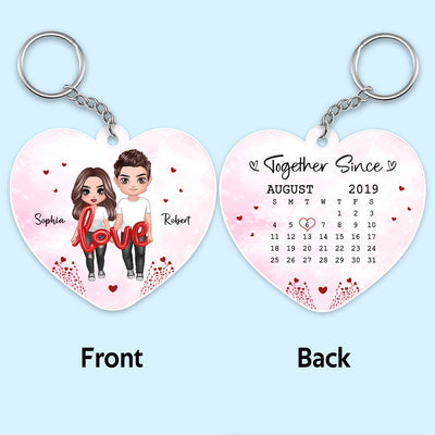 Doll Couple Heart Balloon Calendar Personalized Acrylic Keychain