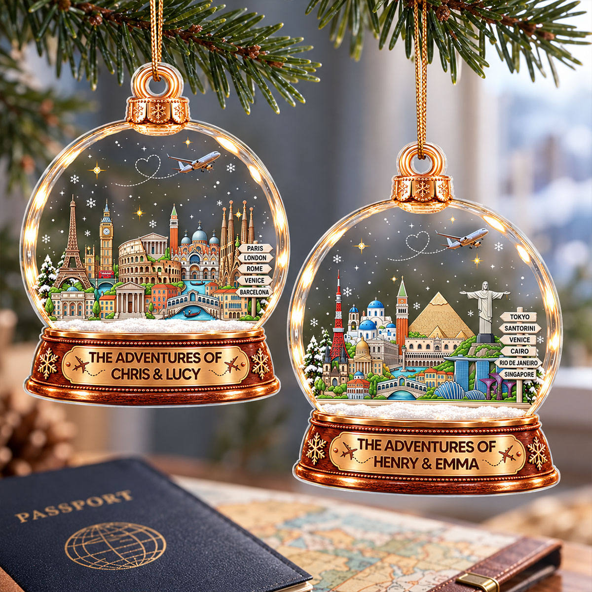 The Places You've Been Landmarks Snow Globe 2D Flat Printed - Personalized Acrylic Ornament - Traveling Destination Keepsake, Christmas Gift For Traveling Lovers