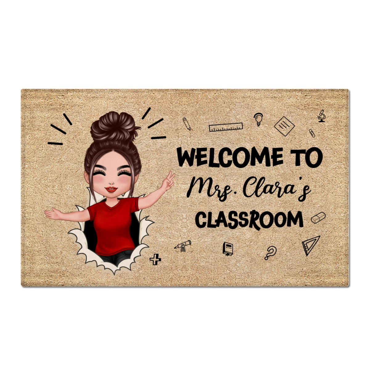 Welcome To My Class Happy Teacher Personalized Doormat, Classroom Decor