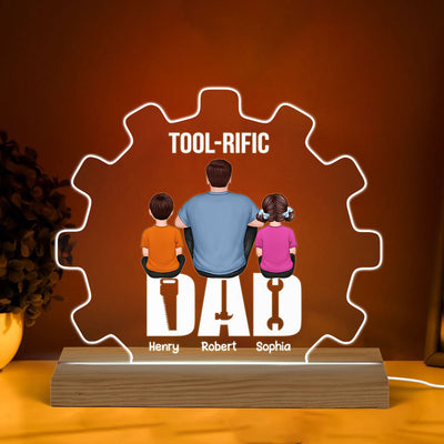 Tool-rific Dad Back View Man Kids Dog Cat Father‘s Day Gift Personalized Custom Shape Acrylic Plaque Warm LED Night Light