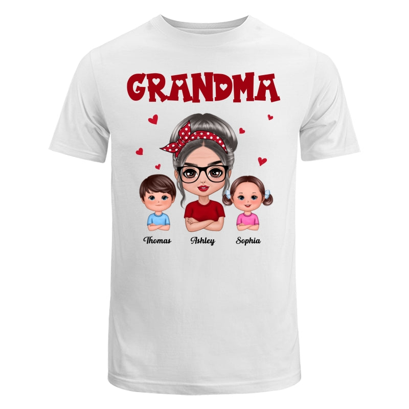 Grandma With Polka Dot Pattern Turban And Grandkids Personalized Shirt (Custom Any Title)