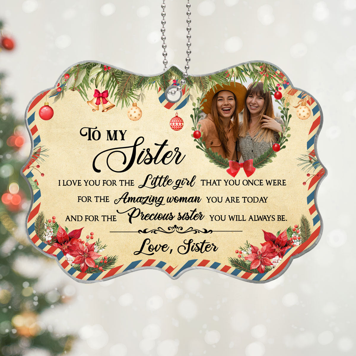 Letter To My Sister Personalized Christmas Ornament, Christmas Gift for Sisters