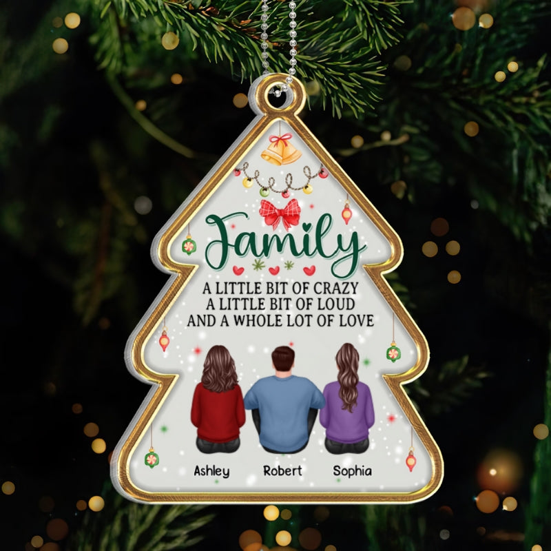 Family Sitting Back View Christmas Tree Shaped Personalized Acrylic Ornament