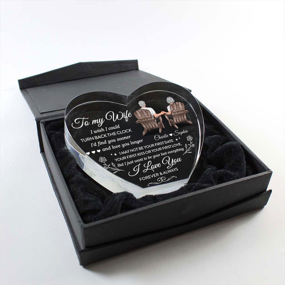 To My Wife I Wish I Could Turn Back The Clock Premium Crystal Heart LED, Heartfelt Personalized Couple Anniversary Gift For Couple, Last-minute Valentine's Gift For Her, For Wife, FREE DELIVERY