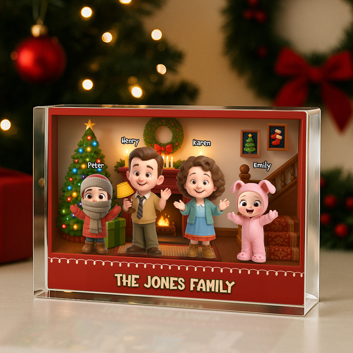 Family Christmas Action Figure Personalized Acrylic Block Plaque, Nostalgia Christmas Decor for Family