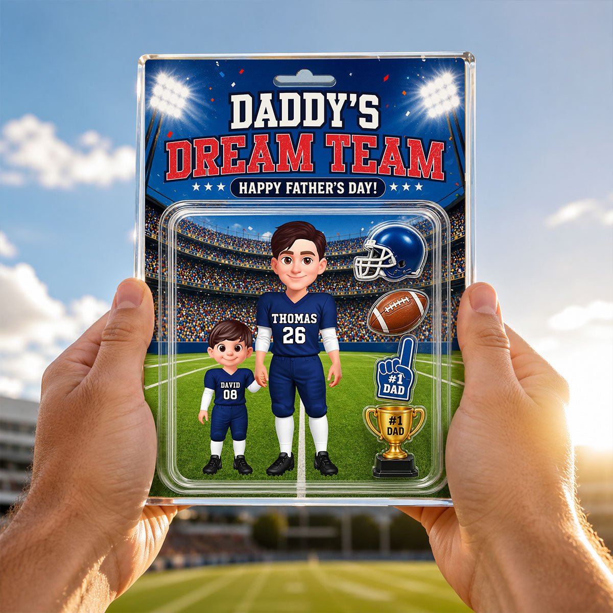 American Football Dad Daddy's Dream Team - Personalized Acrylic Block Plaque - Father's Day Gift For Football Dad, Husband