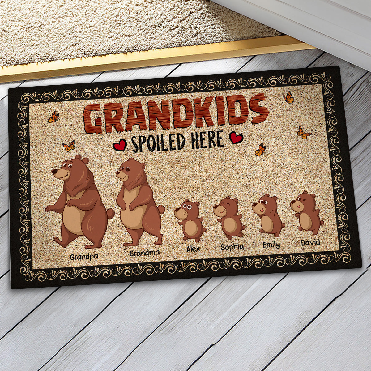 Bear Grandparents Grandkids Spoiled Here Home Decor Gift For Grandparents Personalized Doormat