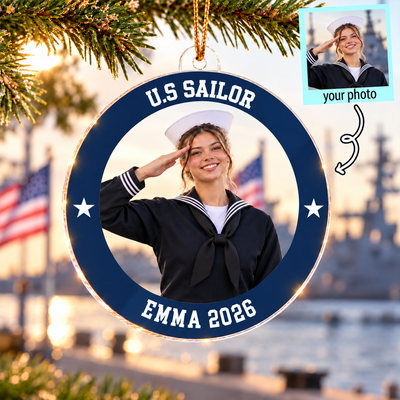 Custom Photo Navy Uniform – Personalized Acrylic Ornament – Proud Navy Mom Dad Keepsake, Christmas Gift for Military Family