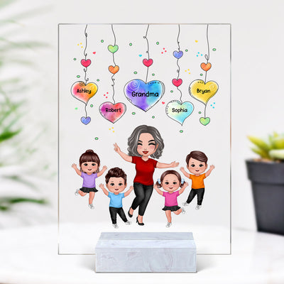 Heart Strings Happy Doll Grandma Mom And Kids Personalized Vertical Rectangle Acrylic Plaque