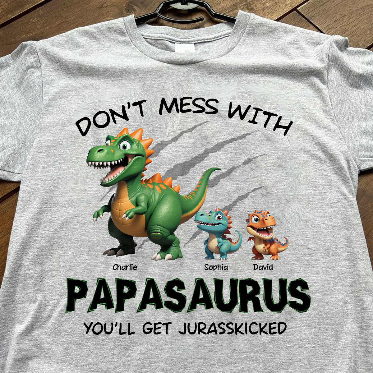 Don't Mess With Papasaurus 3D Effect Dinosaurs Personalized Shirt, Father's Day Gift For Grandpa, Dad