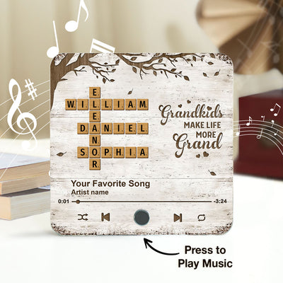 Grandkids Make Life More Grand, Crossword Puzzle Art Personalized Music Fridge Magnet, Gift for Grandma