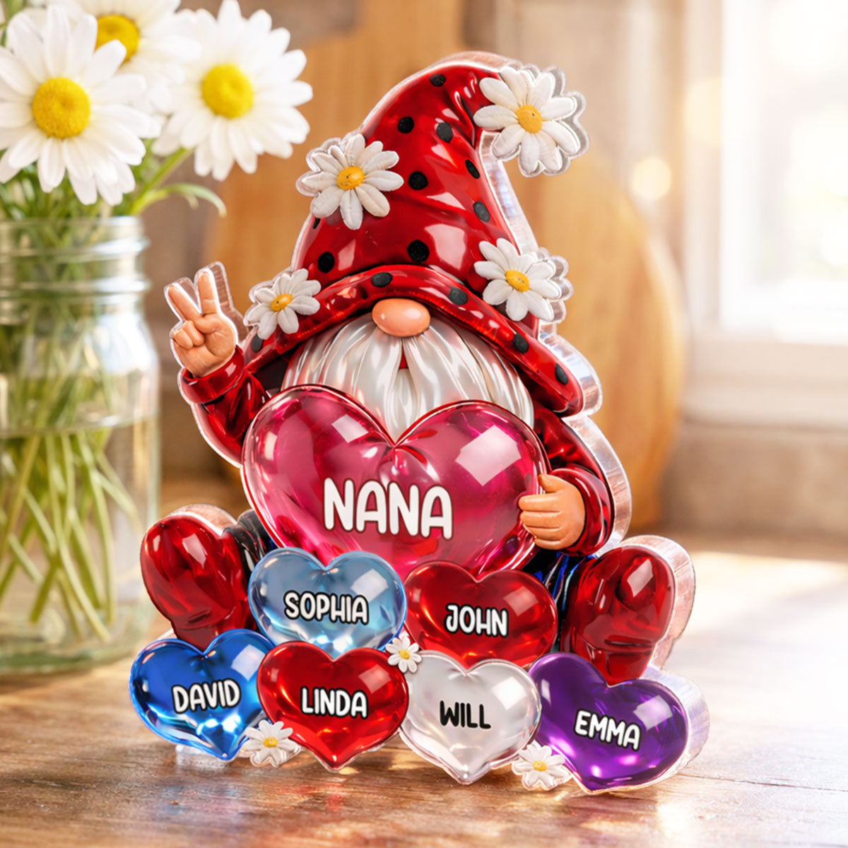 Grandma Gnome with Grandkids Names - Personalized Acrylic Block Plaque - Sentimental Mother's Day Gift for Grandma, Mom, Wife