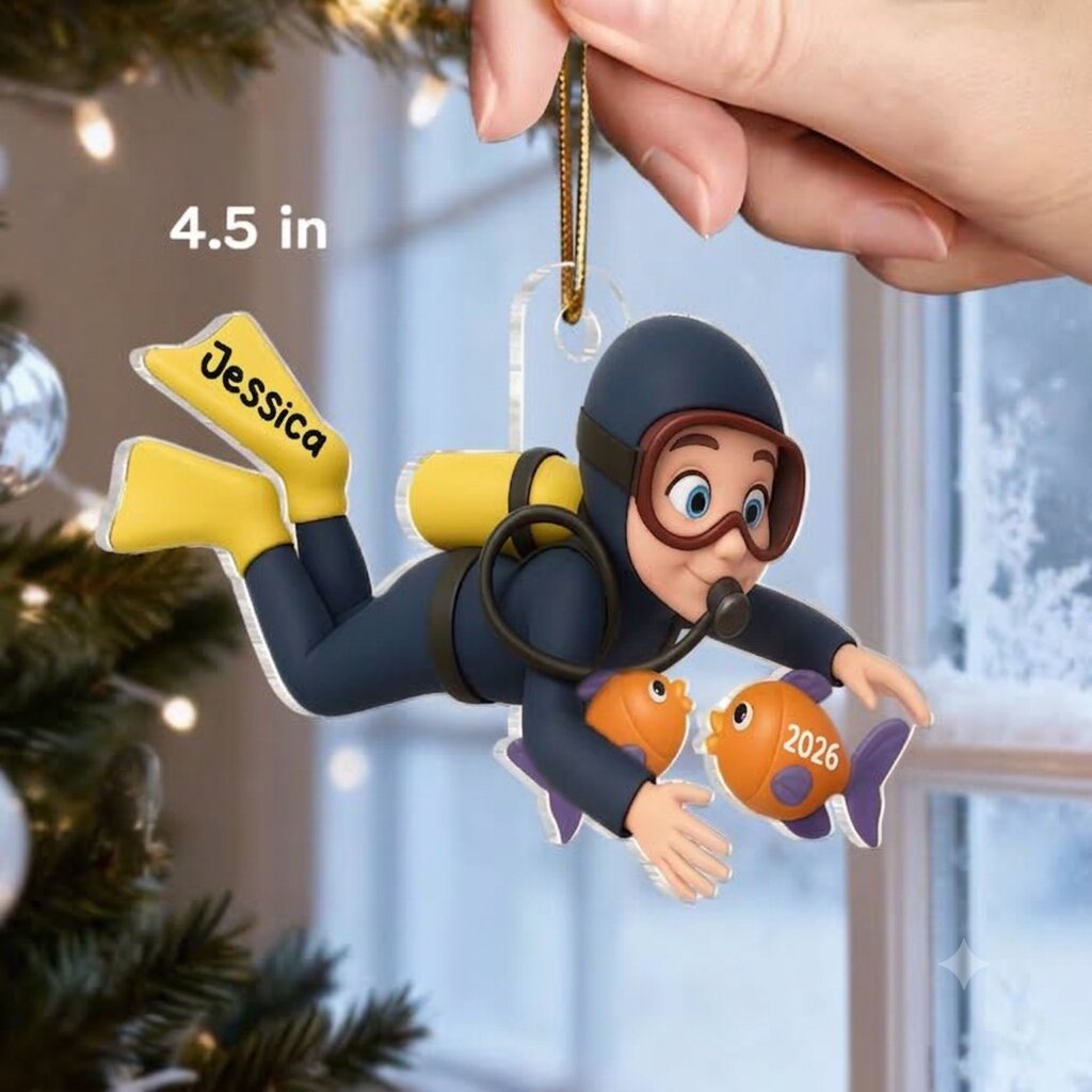 Christmas Boy Girl Man Woman Scuba Diving - Personalized Acrylic Ornament - Gift For Scuba Diver, Grandson, Granddaughter