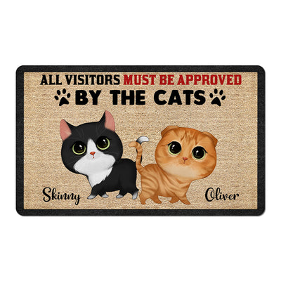 Watercolor Cute Cats Walking All Visitors Must Be Approved By Cats Personalized Doormat