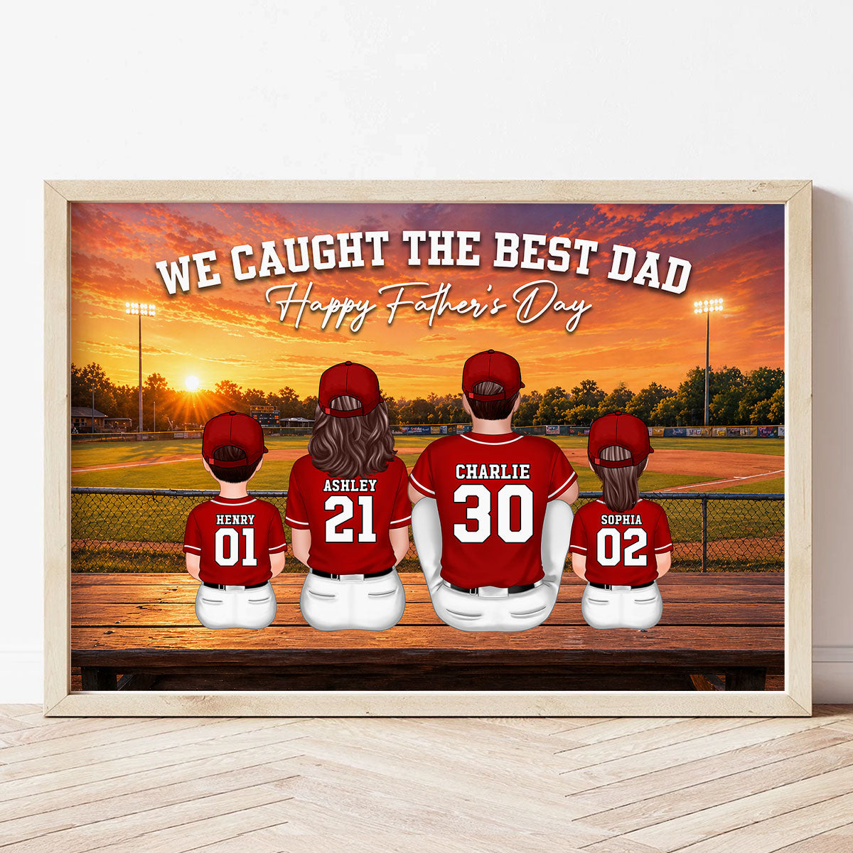 Baseball Bleachers Sunset We Caught The Best Dad - Personalized Poster - Father's Day Gift For Baseball Dad, Husband