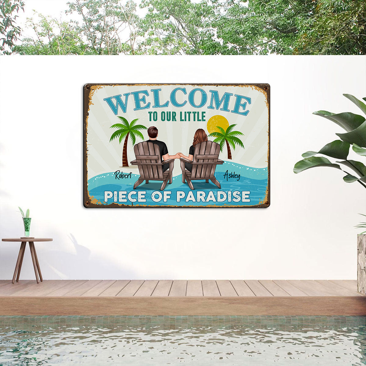Couple Welcome To Our Little Piece of Paradise Personalized Metal Sign