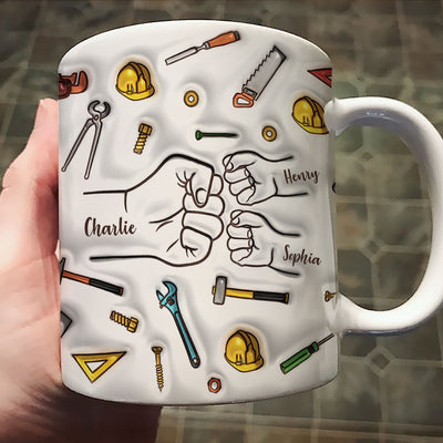 Daddy's Team Fist Bump, 3D Inflated Personalized Mug, Father's Day Gift For Dad