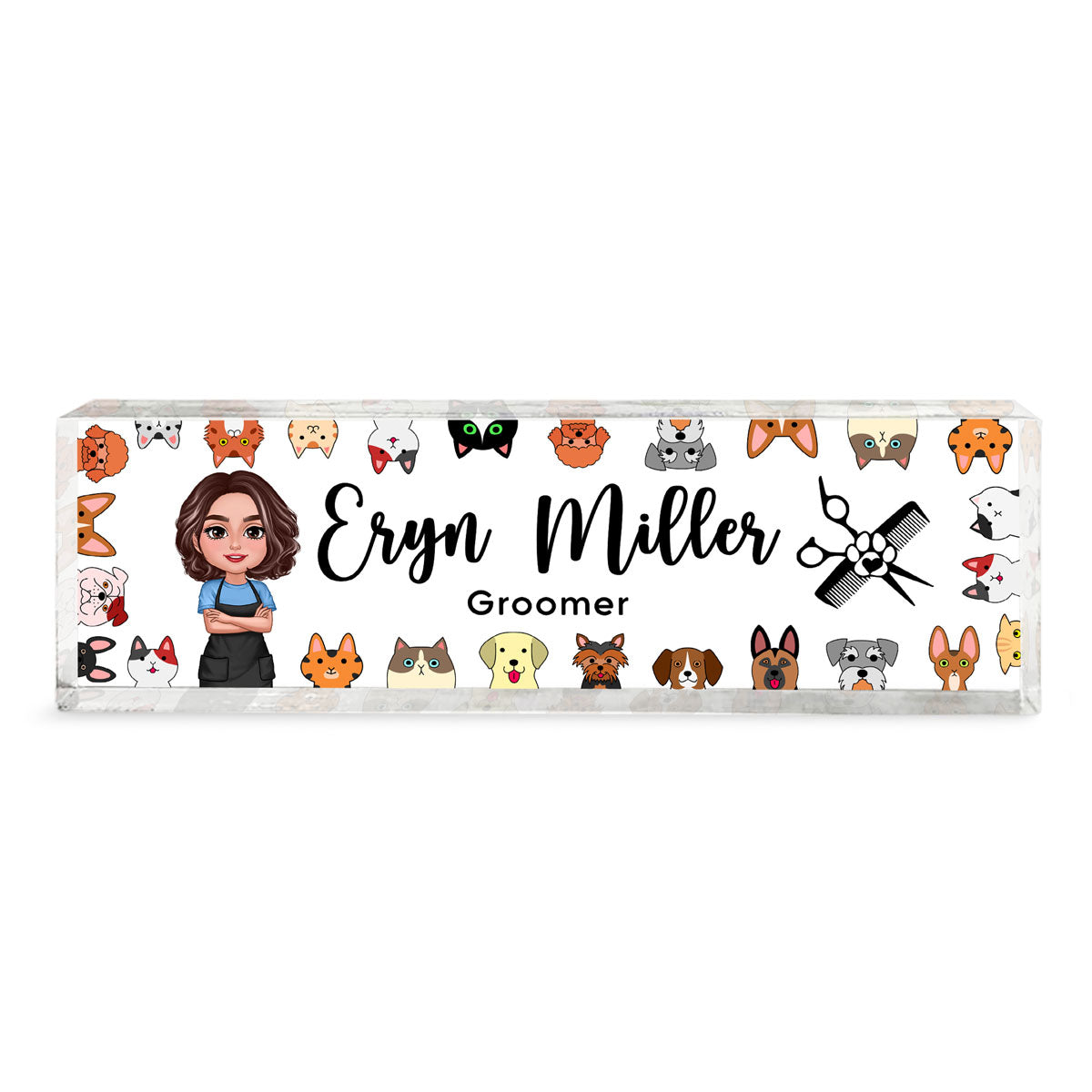 Dog Cat Groomer Personalized Acrylic Desk Name Plate, Office Decor