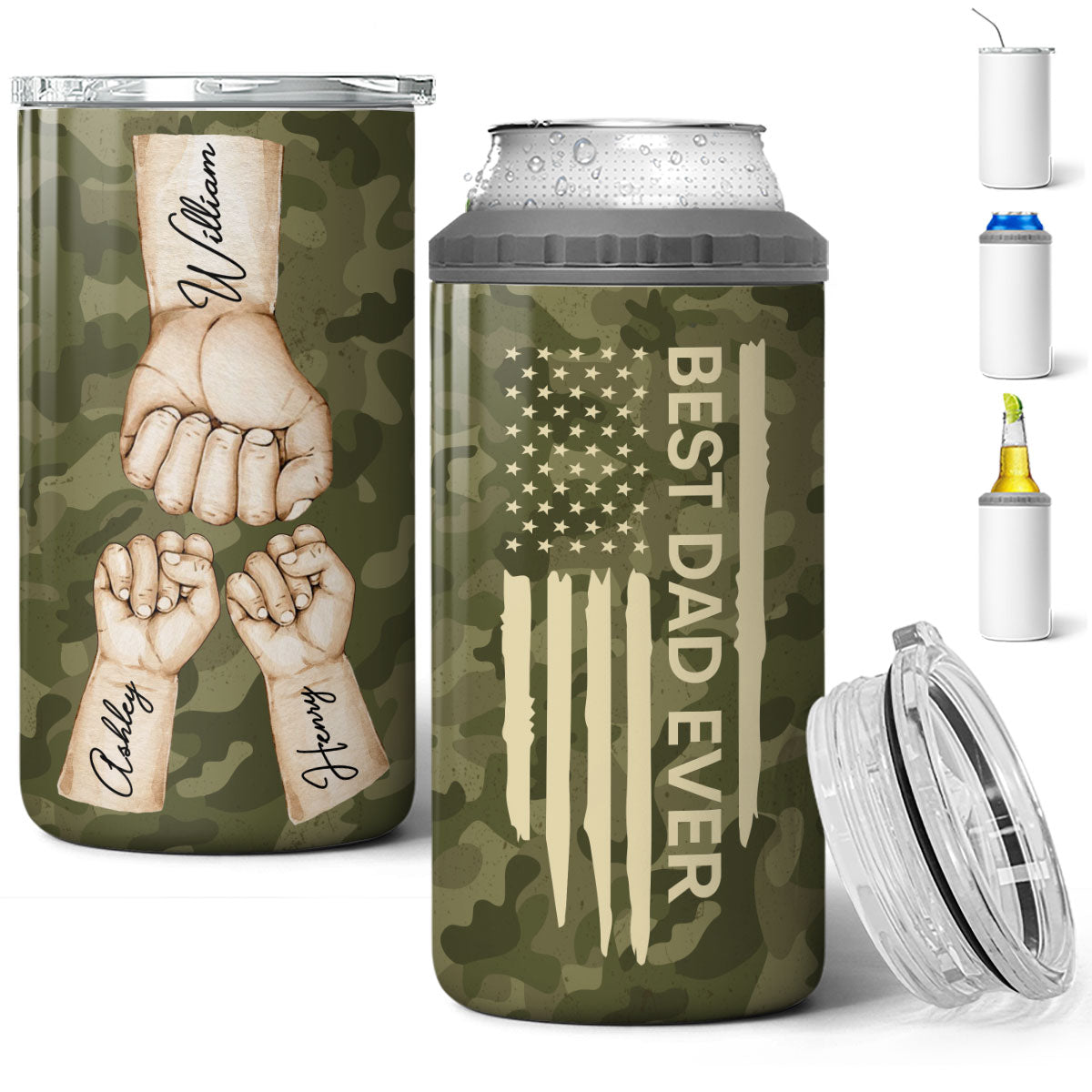 Best Dad Papa Grandpa Ever Fist Bumps Watercolor Nation Flag Gift For Husband Father Figures Personalized 4 In 1 Can Cooler